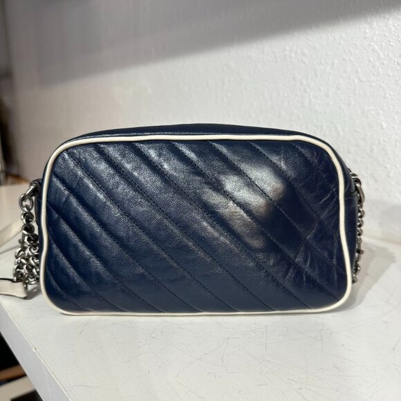 Gucci GG Logo Navi Blue Leather Marmont Shoulder Bag Crossbody - Picture 2 of 9